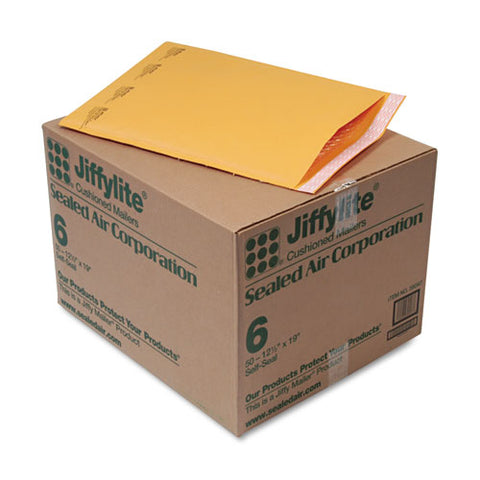 Jiffylite Self-seal Bubble Mailer, #6, Barrier Bubble Lining, Self-adhesive Closure, 12.5 X 19, Golden Brown Kraft, 50-carton