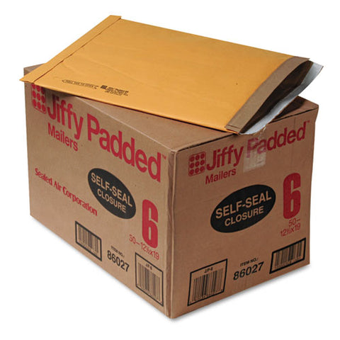 Jiffy Padded Mailer, #6, Paper Lining, Self-adhesive Closure, 12.5 X 19, Natural Kraft, 50-carton
