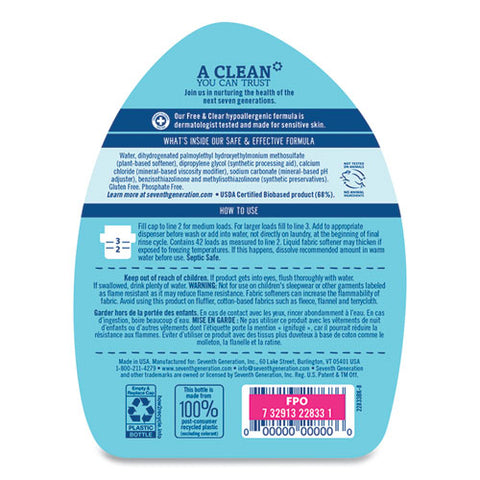 Natural Liquid Fabric Softener, Free And Clear, 42 Loads, 32 Oz Bottle, 6-carton