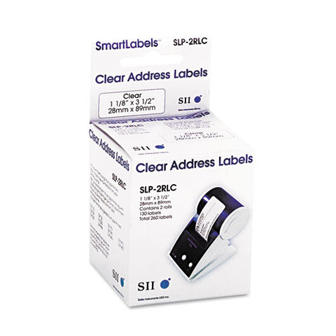 Slp-2rlc Self-adhesive Address Labels, 1.12" X 3.5", Clear, 130 Labels-roll, 2 Rolls-box