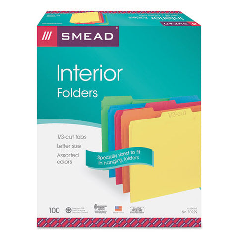 Interior File Folders, 1-3-cut Tabs, Letter Size, Assorted, 100-box