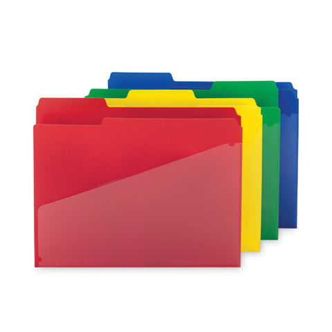 Poly Colored File Folders With Slash Pocket, 1/3-cut Tabs: Assorted, Letter Size, 0.75" Expansion, Assorted Colors, 12/pack