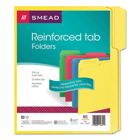 Reinforced Top Tab Colored File Folders, 1-3-cut Tabs, Letter Size, Assorted, 12-pack