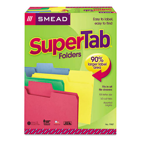 Supertab Colored File Folders, 1-3-cut Tabs, Letter Size, 11 Pt. Stock, Assorted, 100-box