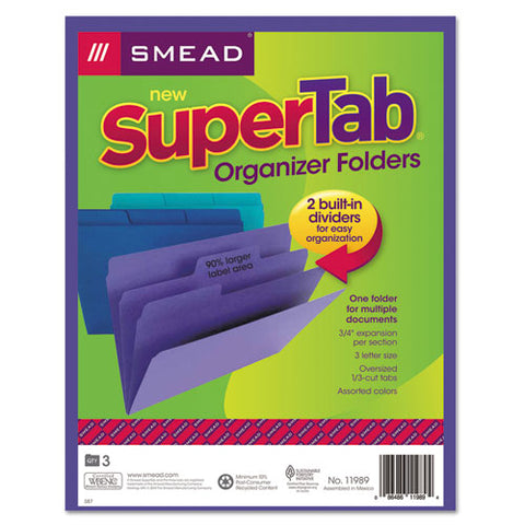 Supertab Organizer Folder, 1-3-cut Tabs, Letter Size, Assorted, 3-pack