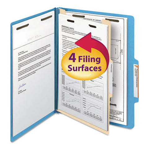 Colored Top Tab Classification Folders, 1 Divider, Letter Size, Blue, 10-box