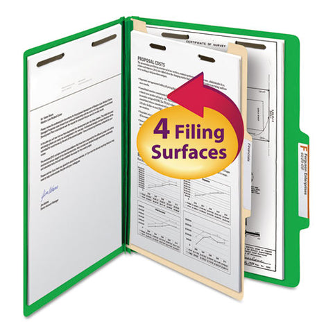 Colored Top Tab Classification Folders, 1 Divider, Letter Size, Green, 10-box