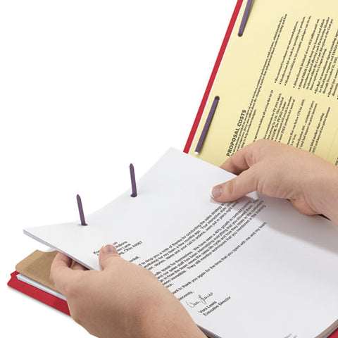 Four-section Pressboard Top Tab Classification Folders With Safeshield Fasteners, 1 Divider, Letter Size, Bright Red, 10-box