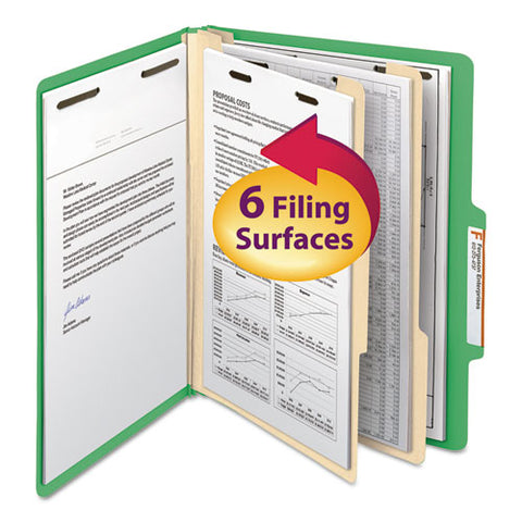 Colored Top Tab Classification Folders, 2 Dividers, Letter Size, Green, 10-box