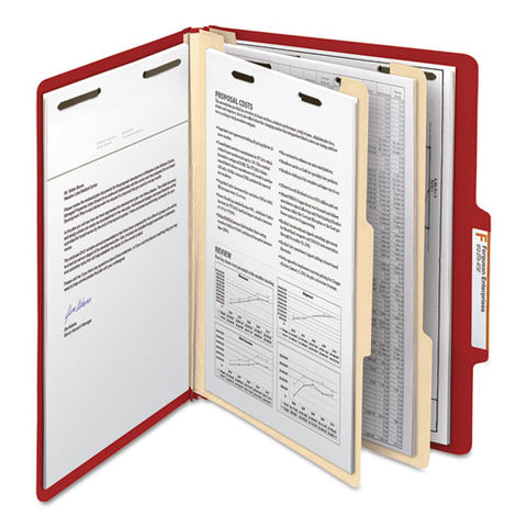 Colored Top Tab Classification Folders, 2 Dividers, Letter Size, Red, 10-box