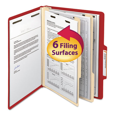 Colored Top Tab Classification Folders, 2 Dividers, Letter Size, Red, 10-box