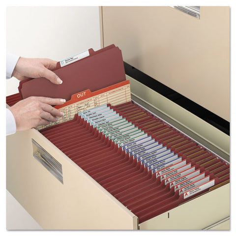 Pressboard Classification Folders With Safeshield Coated Fasteners, 2-5 Cut, 3 Dividers, Letter Size, Red, 10-box