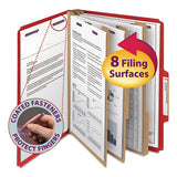 Eight-section Pressboard Top Tab Classification Folders With Safeshield Fasteners, 3 Dividers, Letter Size, Bright Red, 10-bx
