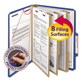 Eight-section Pressboard Top Tab Classification Folders With Safeshield Fasteners, 3 Dividers, Letter Size, Dark Blue, 10-box