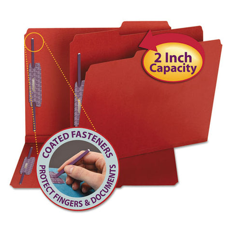 Colored Pressboard Folders With Two Safeshield Coated Fasteners, 1-3-cut Tabs, Letter Size, Bright Red, 25-box