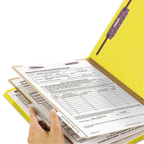 Six-section Pressboard Top Tab Classification Folders With Safeshield Fasteners, 2 Dividers, Legal Size, Yellow, 10-box