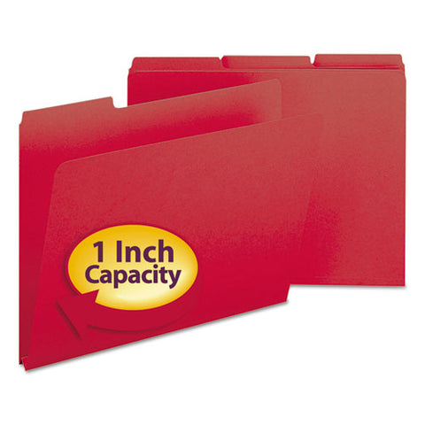 Expanding Recycled Heavy Pressboard Folders, 1-3-cut Tabs, 1" Expansion, Letter Size, Bright Red, 25-box