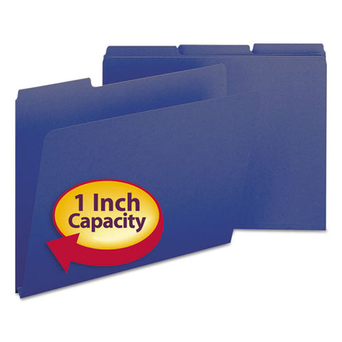 Expanding Recycled Heavy Pressboard Folders, 1-3-cut Tabs, 1" Expansion, Letter Size, Dark Blue, 25-box