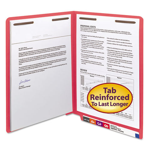 Heavyweight Colored End Tab Folders With Two Fasteners, Straight Tab, Letter Size, Red, 50-box