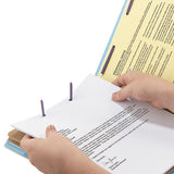 End Tab Colored Pressboard Classification Folders With Safeshield Coated Fasteners, 2 Dividers, Letter Size, Blue, 10-box