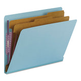 End Tab Colored Pressboard Classification Folders With Safeshield Coated Fasteners, 2 Dividers, Letter Size, Blue, 10-box
