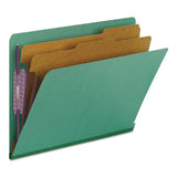 End Tab Colored Pressboard Classification Folders With Safeshield Coated Fasteners, 2 Dividers, Letter Size, Green, 10-box