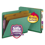 End Tab Colored Pressboard Classification Folders With Safeshield Coated Fasteners, 2 Dividers, Letter Size, Green, 10-box