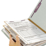 End Tab Pressboard Classification Folders With Safeshield Coated Fasteners, 2 Dividers, Legal Size, Gray-green, 10-box