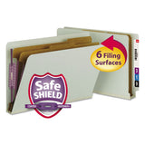 End Tab Pressboard Classification Folders With Safeshield Coated Fasteners, 2 Dividers, Legal Size, Gray-green, 10-box