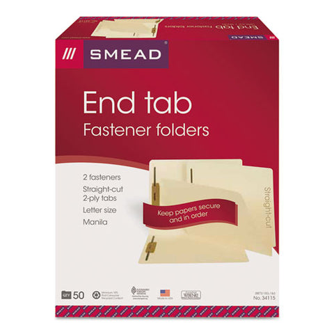 Manila End Tab 2-fastener Folders With Reinforced Tabs, 0.75" Expansion, Straight Tab, Letter Size, 11 Pt. Manila, 50-box