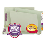 End Tab 3" Expansion Pressboard File Folders With Two Safeshield Coated Fasteners, Straight Tab, Legal, Gray-green, 25-box