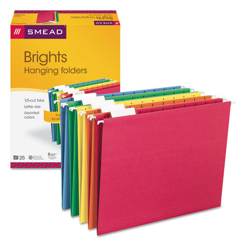 Colored Hanging File Folders, Letter Size, 1-5-cut Tab, Assorted, 25-box
