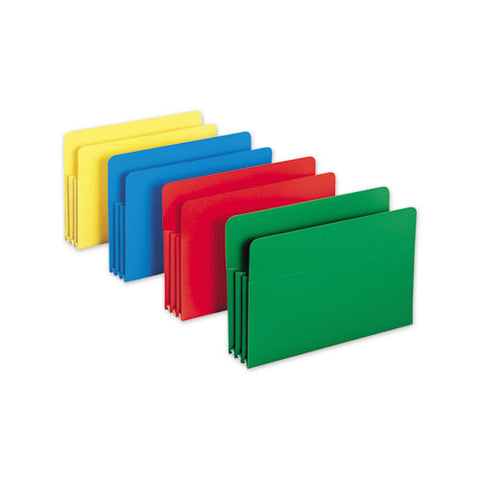 Poly Drop Front File Pockets, 3.5" Expansion, 4 Sections, Legal Size, Assorted, 4-box