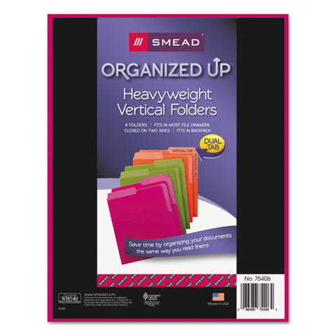 Organized Up Heavyweight Vertical File Folders, 1-2-cut Tabs, Letter Size, Assorted, 6-pack