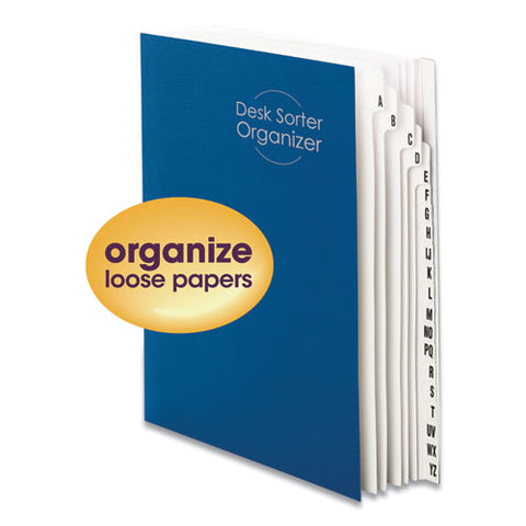 Deluxe Expandable Indexed Desk File-sorter, Reinforced Tabs, 20 Dividers, Alpha, Letter-size, Dark Blue Cover