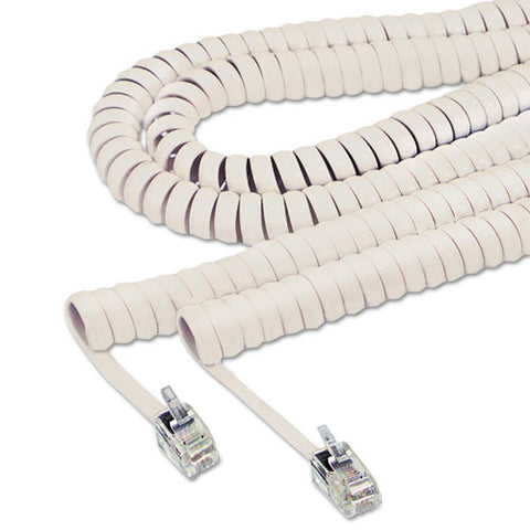Coiled Phone Cord, Plug-plug, 25 Ft., Ivory