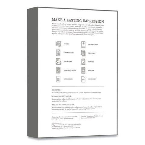 25% Cotton Business Paper, 95 Bright, 20 Lb, 8.5 X 11, White, 500 Sheets-ream