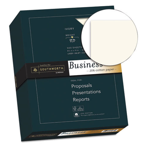 25% Cotton Business Paper, 95 Bright, 24 Lb, 8.5 X 11, Ivory, 500 Sheets-ream