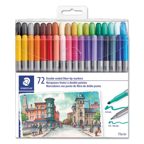 Double Ended Markers, Assorted Bullet Tips, Assorted Colors, 72-pack