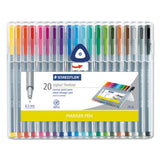 Triplus Fineliner Stick Porous Point Pen, Extra-fine Needle Tip, 0.3mm, Assorted Ink, Silver Barrel, 20-set