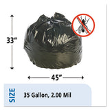 Insect-repellent Trash Bags, 35 Gal, 2 Mil, 33" X 45", Black, 80-box