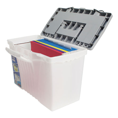 Portable Letter-legal Filebox With Organizer Lid, Letter-legal Files, 14.5" X 10.5" X 12", Clear-silver