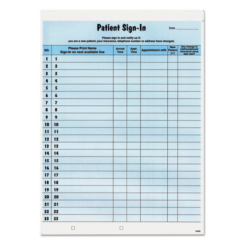 Patient Sign-in Label Forms, 8 1-2 X 11 5-8, 125 Sheets-pack, Blue