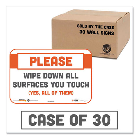 Besafe Messaging Repositionable Wall-door Signs, 9 X 6, Please Wipe Down All Surfaces You Touch, White, 30-carton