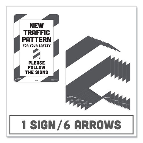 Besafe Carpet Decals, New Traffic Pattern For Your Safety; Please Follow The Signs, 12 X 18, White-gray, 7-pack