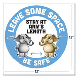 Besafe Messaging Education Floor Signs, Leave Some Space; Stay At Arms Length; Be Safe, 12" Dia, White-blue, 6-pack