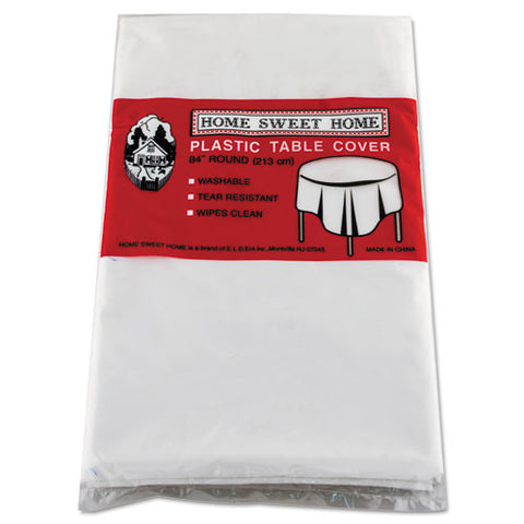 Table Set Round Table Cover, Plastic, 84" Dia, White, 6-pack