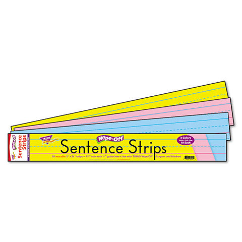 Wipe-off Sentence Strips, 24 X 3, Blue-pink, 30-pack