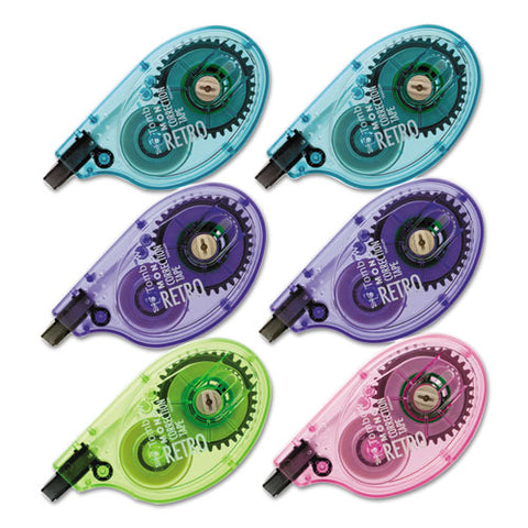 Mono Original Correction Tape, Asst Retrocolor Applicators, 1-6" X 394", 6-box