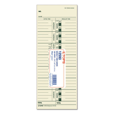 Time Card For Acroprint-ibm-lathem-simplex, Weekly, 3.5 X 9, 100-pack